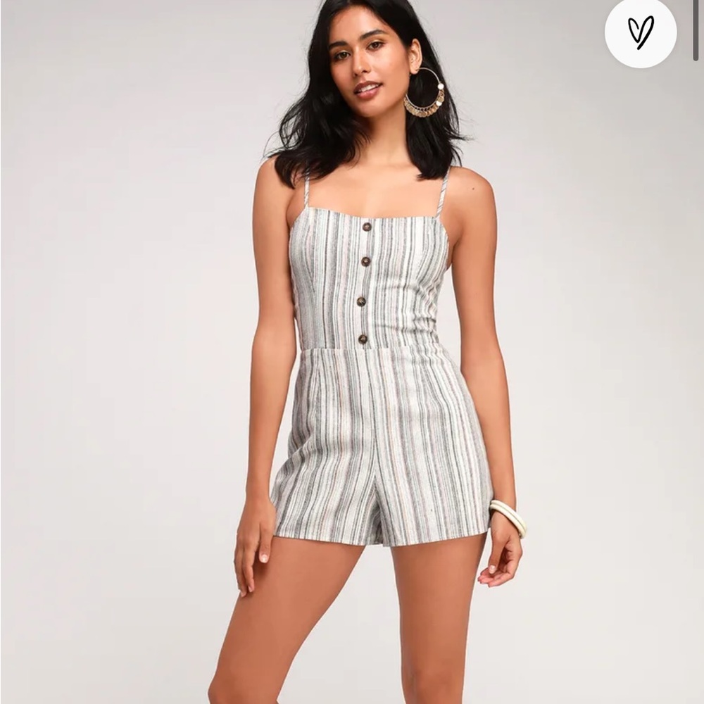 NWT Lulus Essential Essence Blue Multi Striped Tie-Back Romper, Large